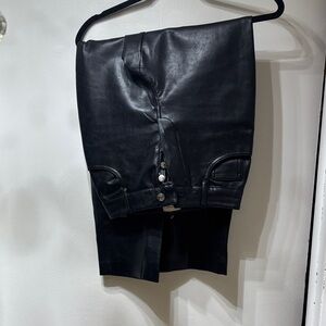 Elegant Black Leather Straight Leg Pants